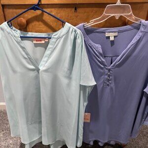 Evri and Dana Buchman Mint and Purple Blouses.  Women's Size 3X, Both NWT